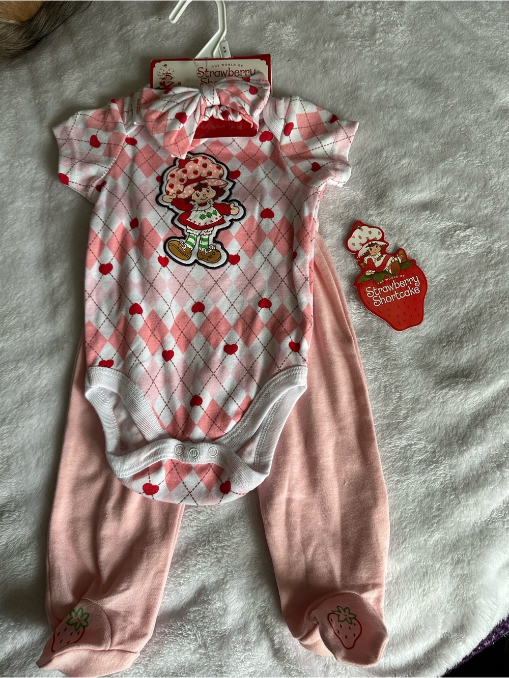 Strawberry Shortcake Pink Argyle Bodysuit & Footed Pants Set